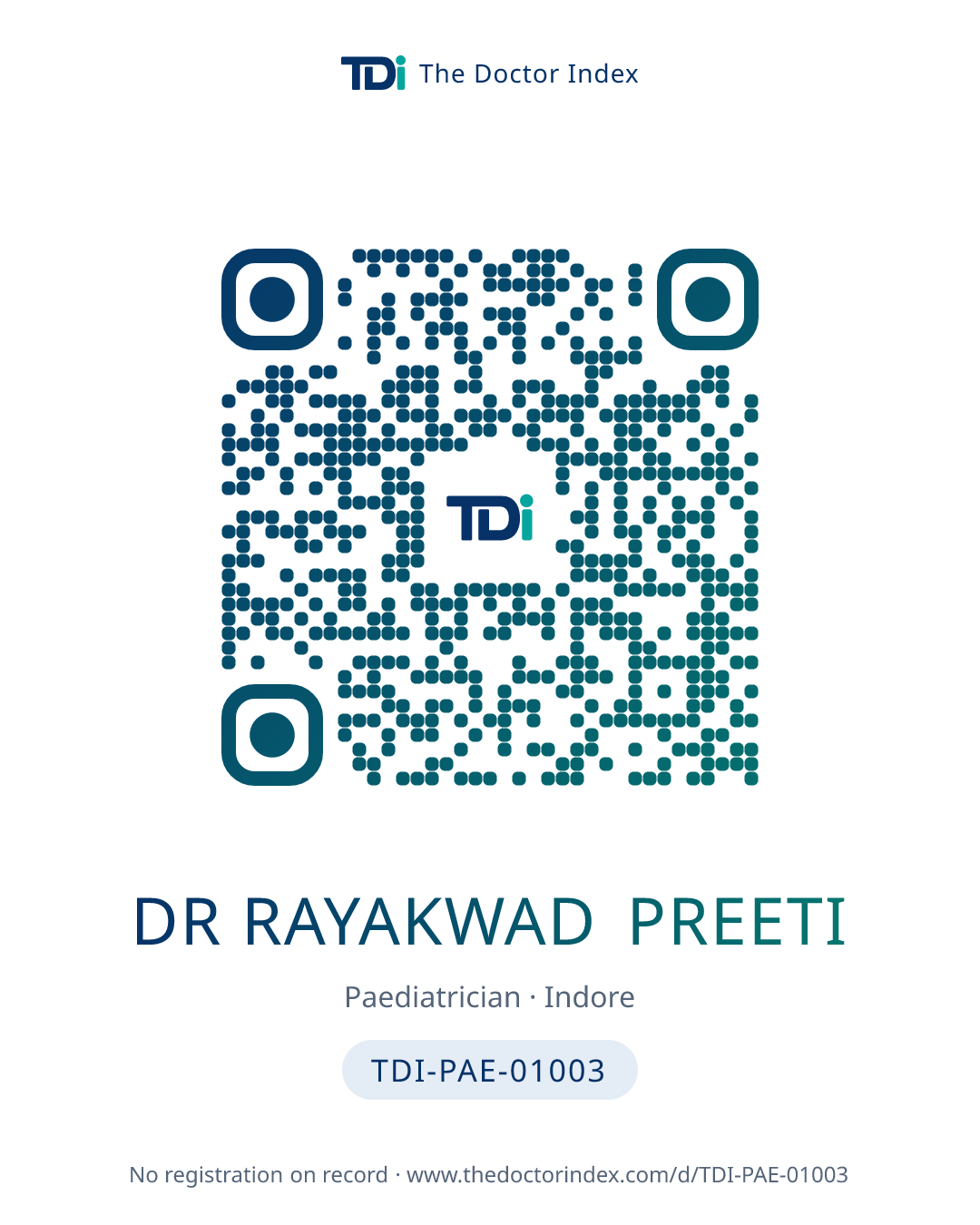 QR card for Dr Rayakwad Preeti, TDI-PAE-01003