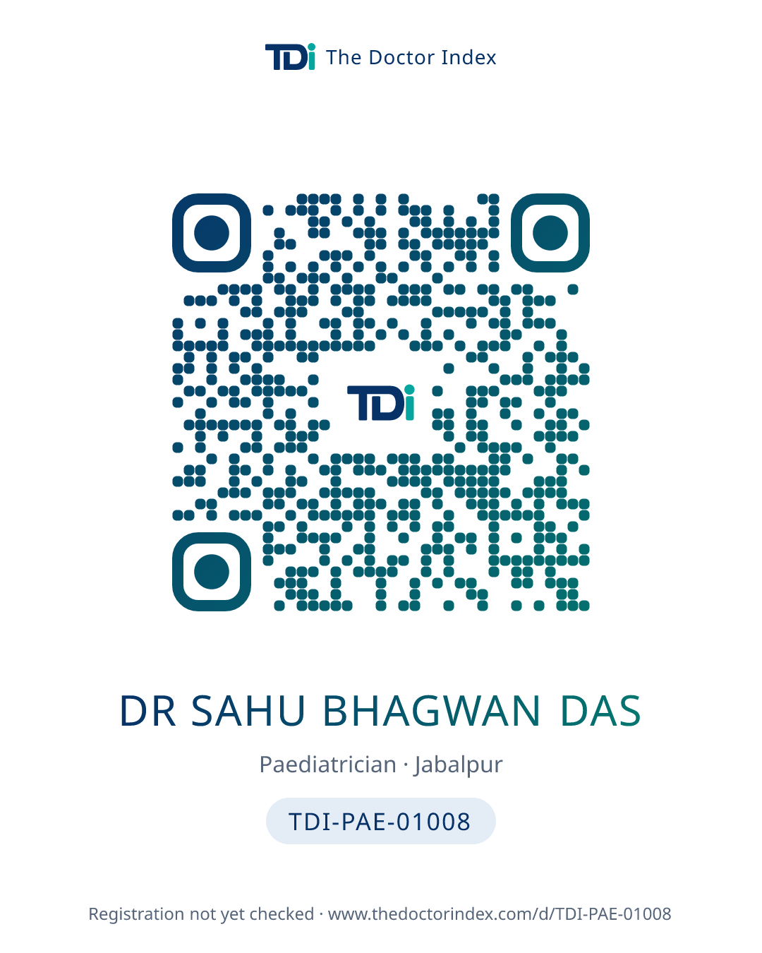 QR card for Dr Sahu Bhagwan Das, TDI-PAE-01008