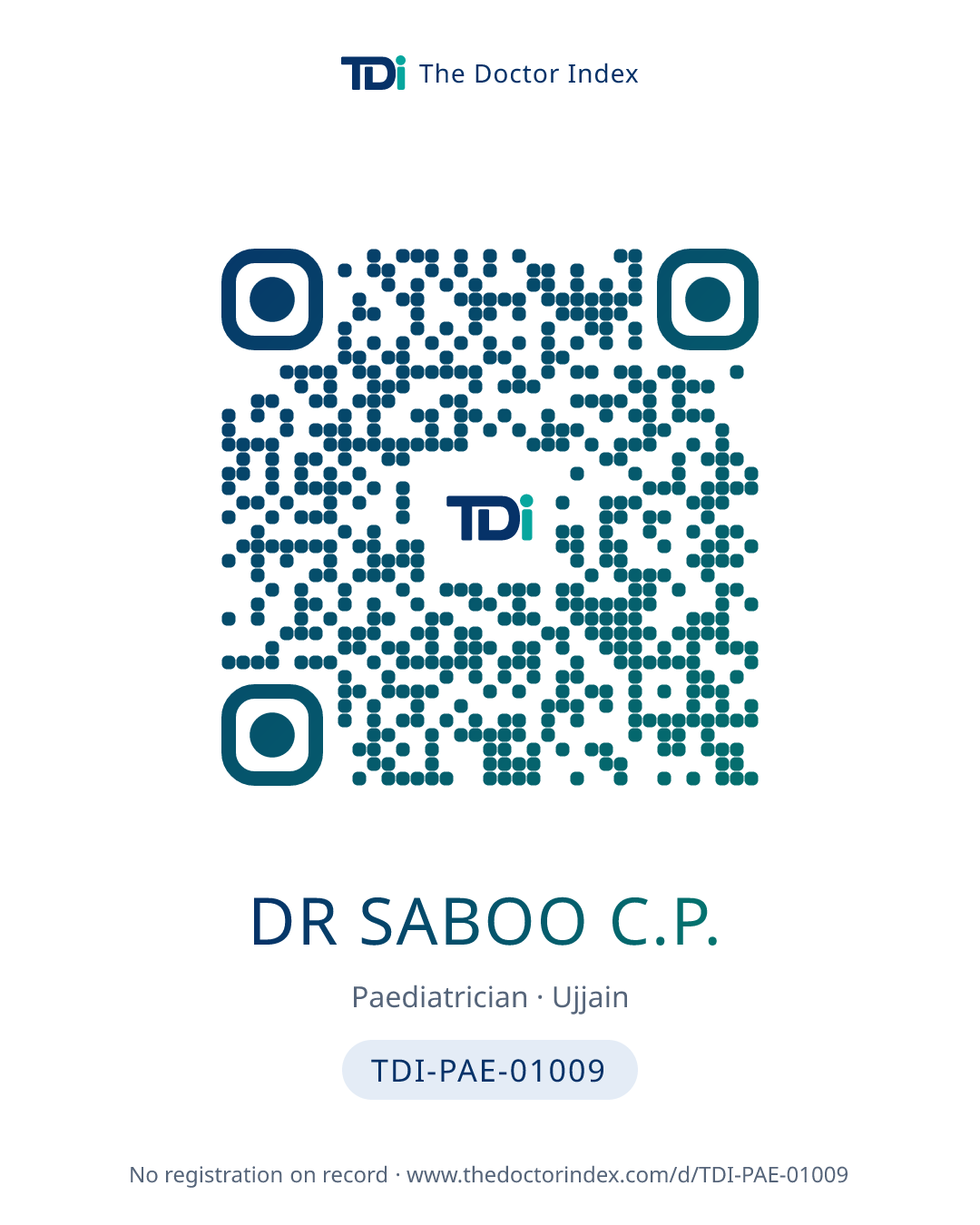 QR card for Dr Saboo C.P., TDI-PAE-01009