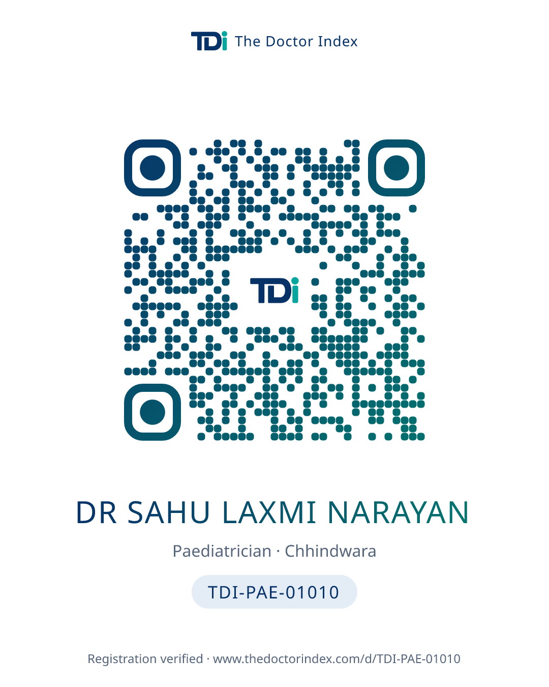 QR card for Dr Sahu Laxmi Narayan, TDI-PAE-01010