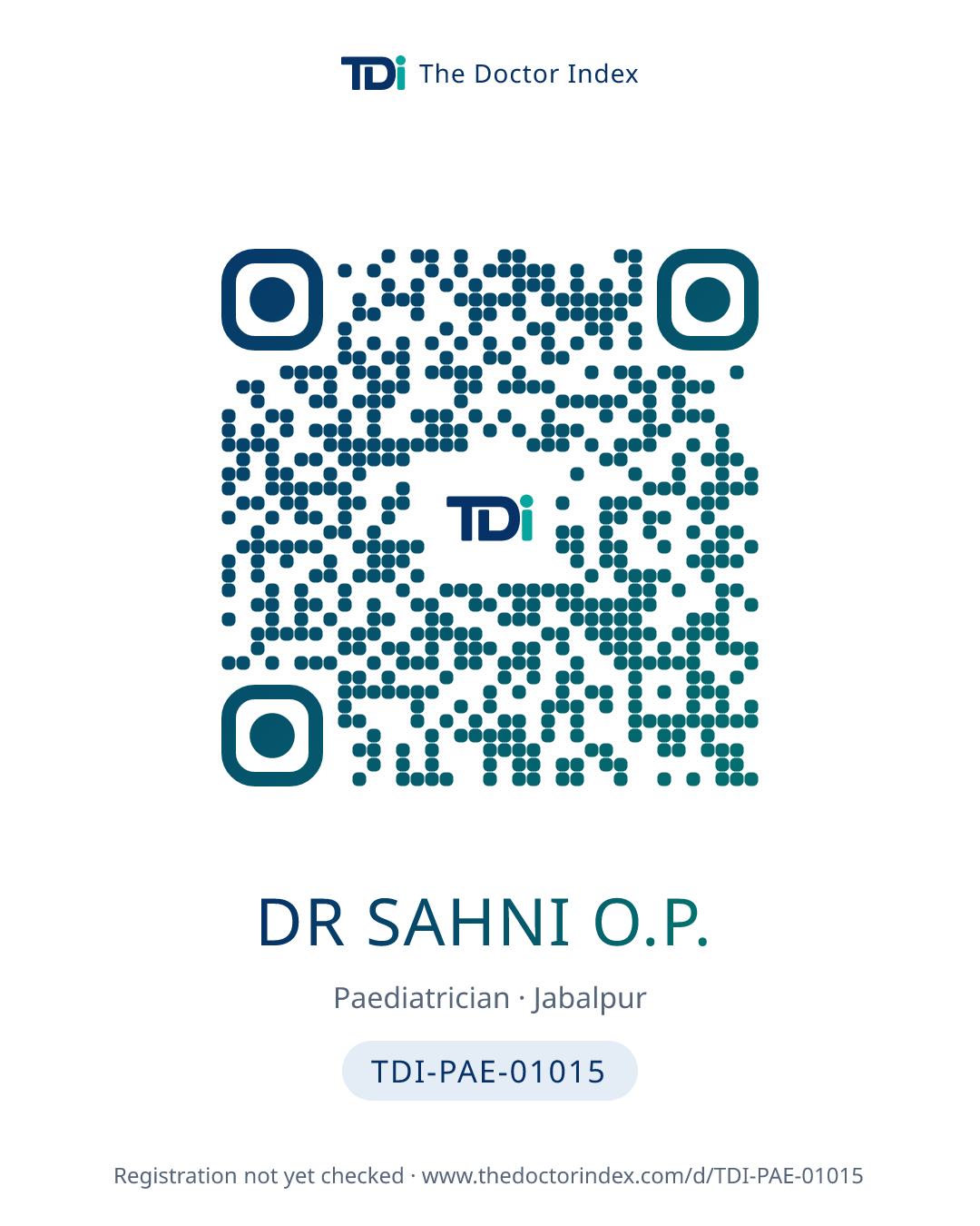 QR card for Dr Sahni O.P., TDI-PAE-01015