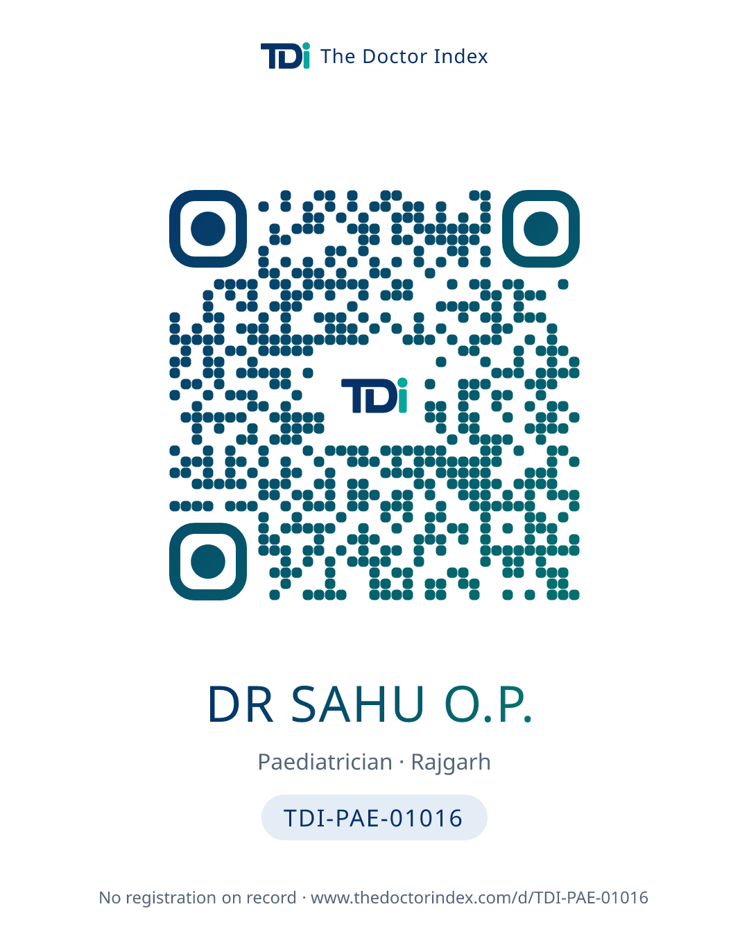 QR card for Dr Sahu O.P., TDI-PAE-01016