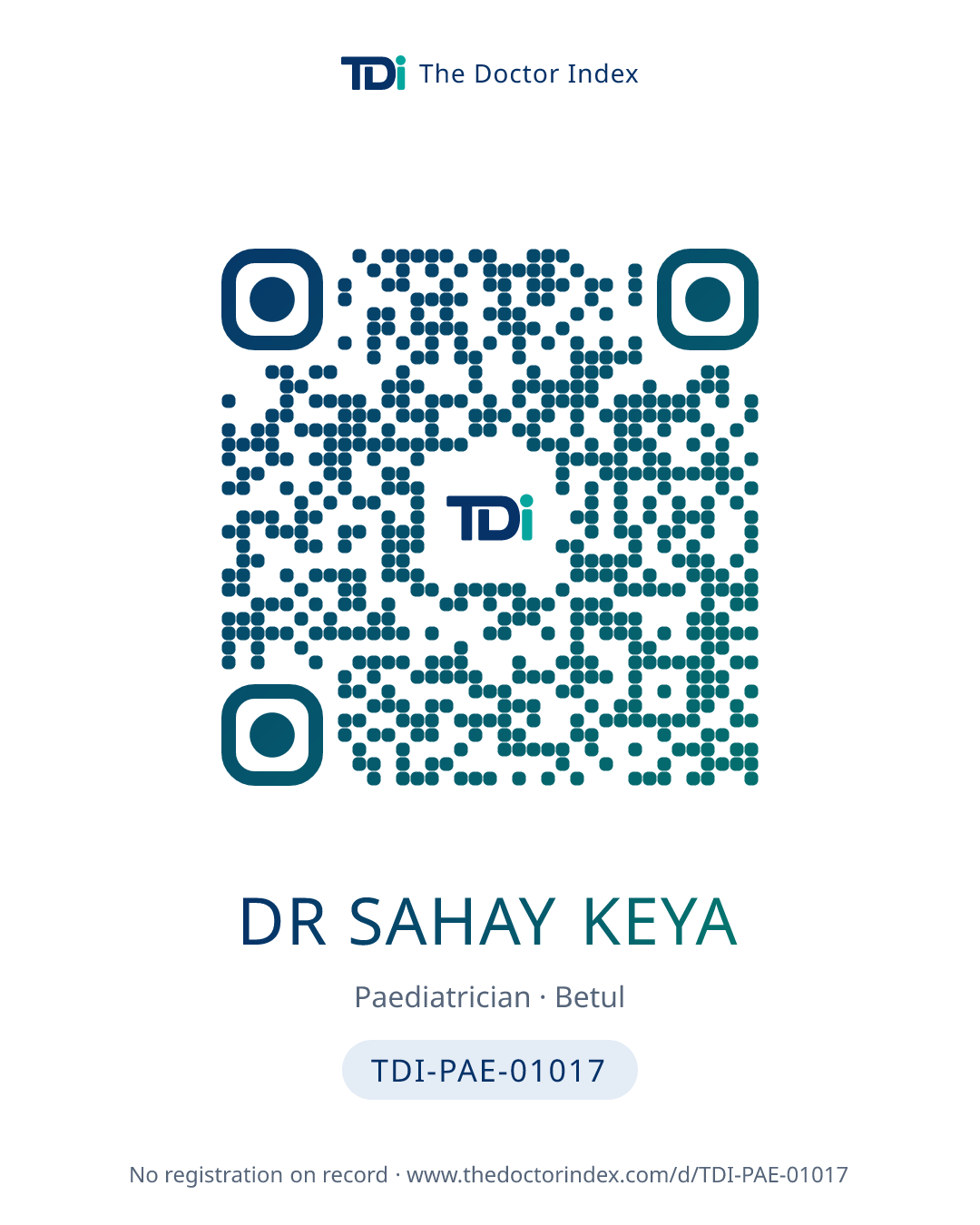 QR card for Dr Sahay Keya, TDI-PAE-01017