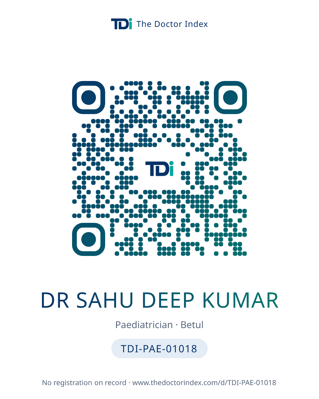 QR card for Dr Sahu Deep Kumar, TDI-PAE-01018