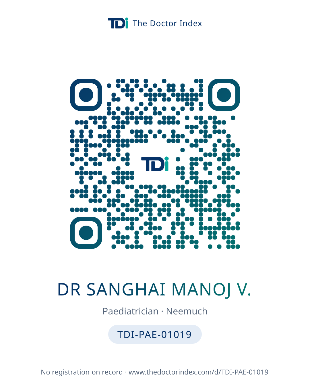 QR card for Dr Sanghai Manoj V., TDI-PAE-01019