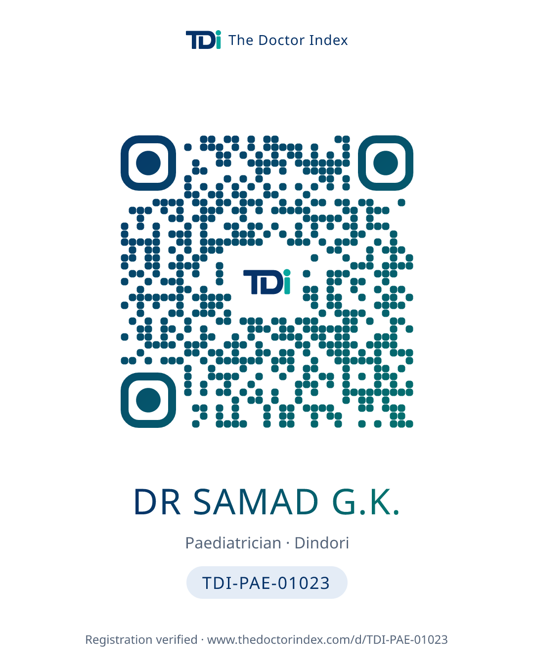 QR card for Dr Samad G.K., TDI-PAE-01023