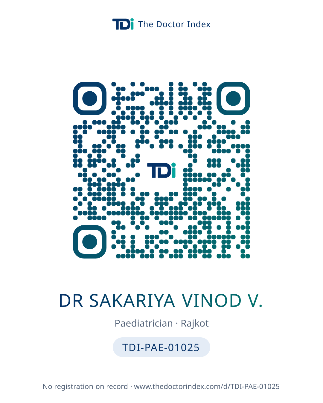 QR card for Dr Sakariya Vinod V., TDI-PAE-01025