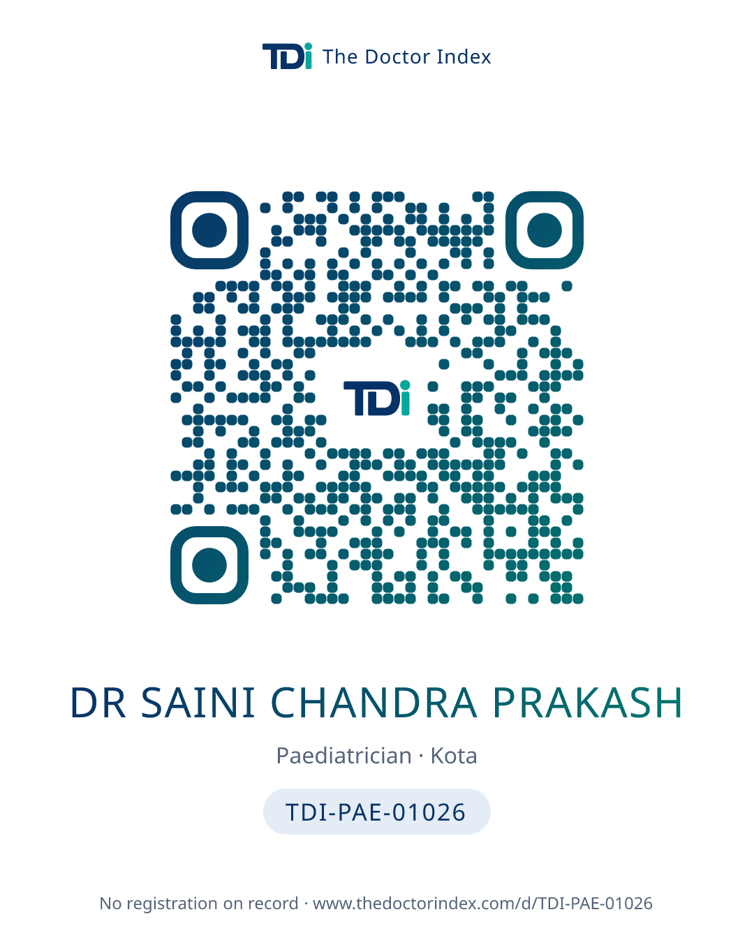 QR card for Dr Saini Chandra Prakash, TDI-PAE-01026