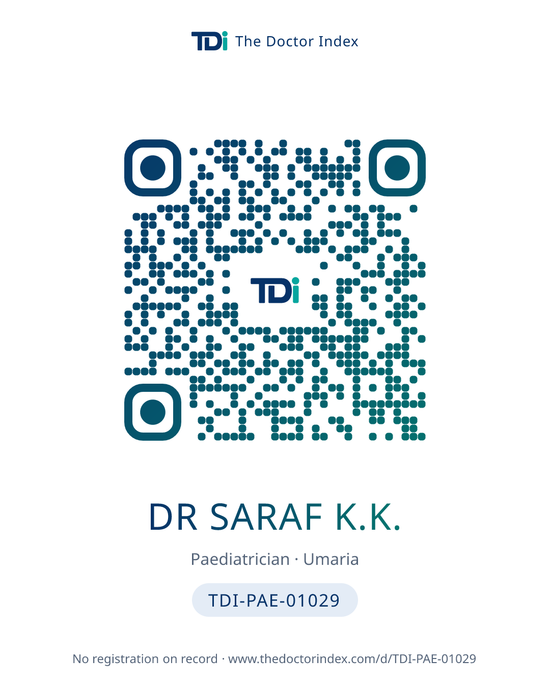 QR card for Dr Saraf K.K., TDI-PAE-01029