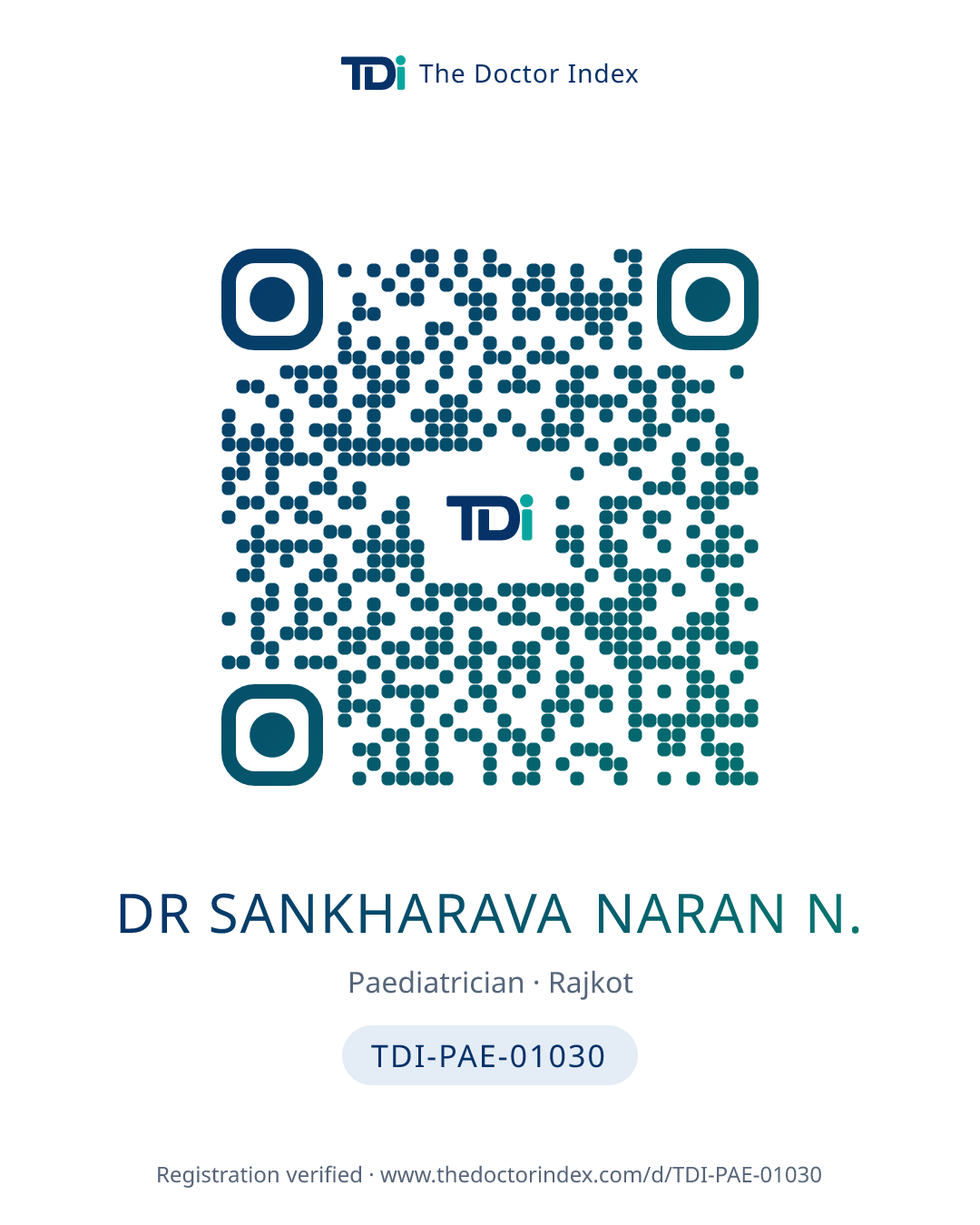 QR card for Dr Sankharava Naran N., TDI-PAE-01030