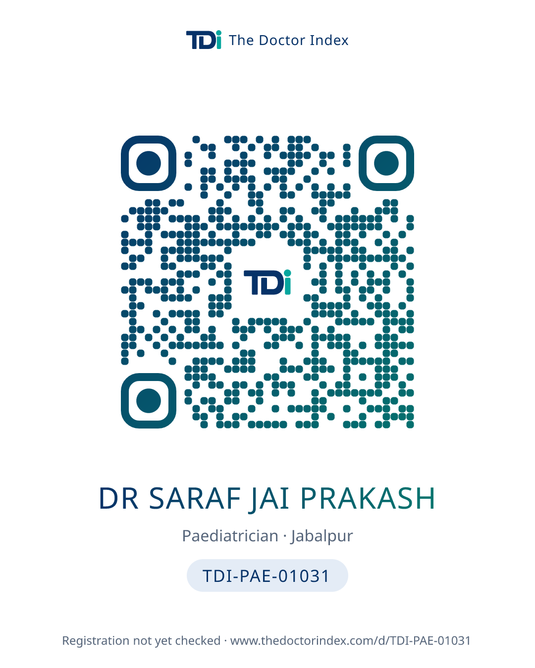 QR card for Dr Saraf Jai Prakash, TDI-PAE-01031