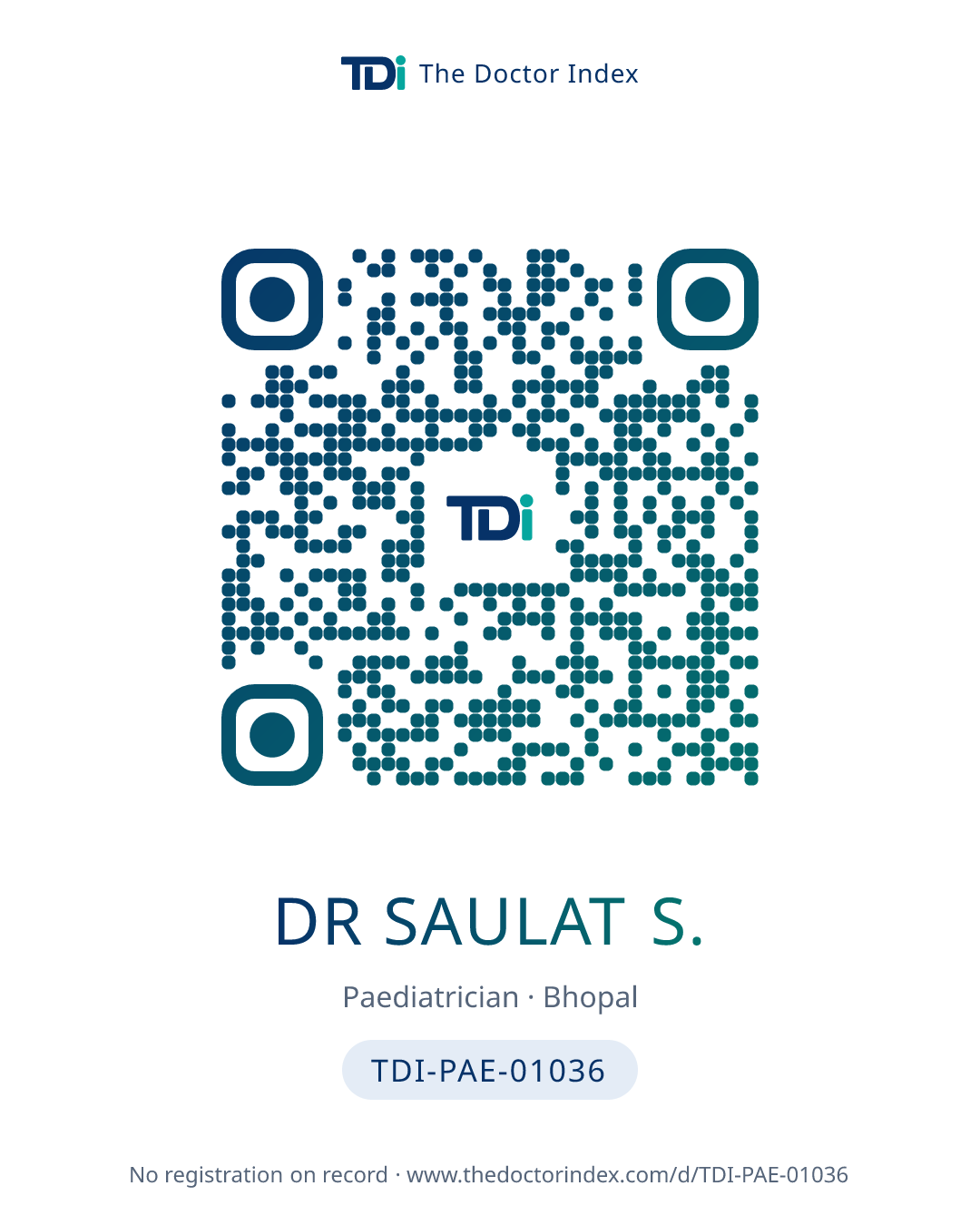 QR card for Dr Saulat S., TDI-PAE-01036