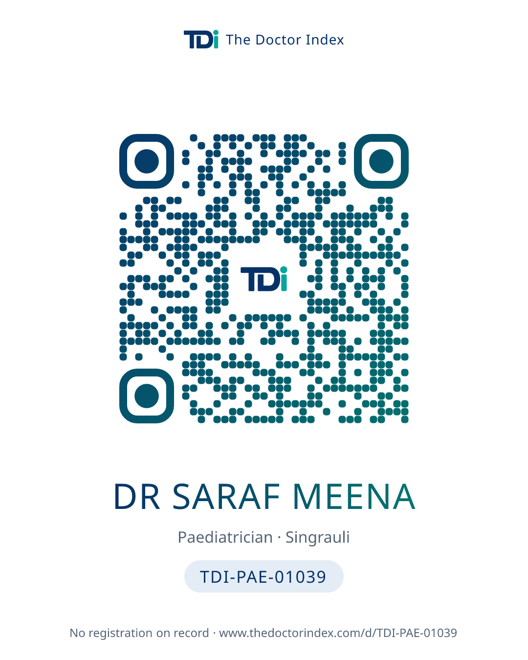 QR card for Dr Saraf Meena, TDI-PAE-01039
