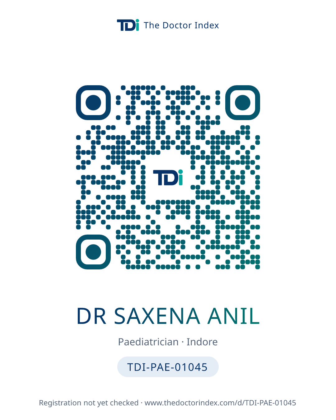 QR card for Dr Saxena Anil, TDI-PAE-01045