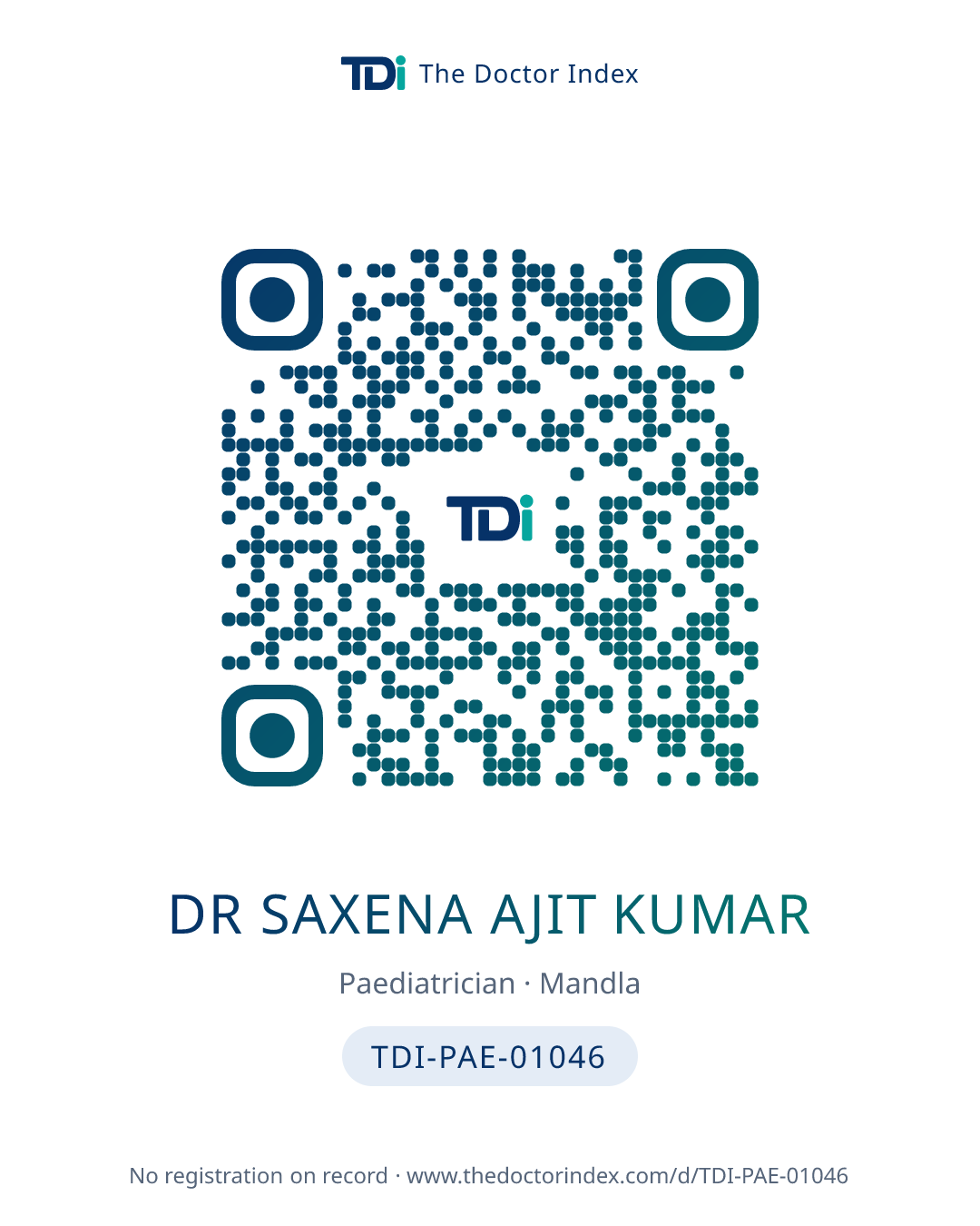 QR card for Dr Saxena Ajit Kumar, TDI-PAE-01046