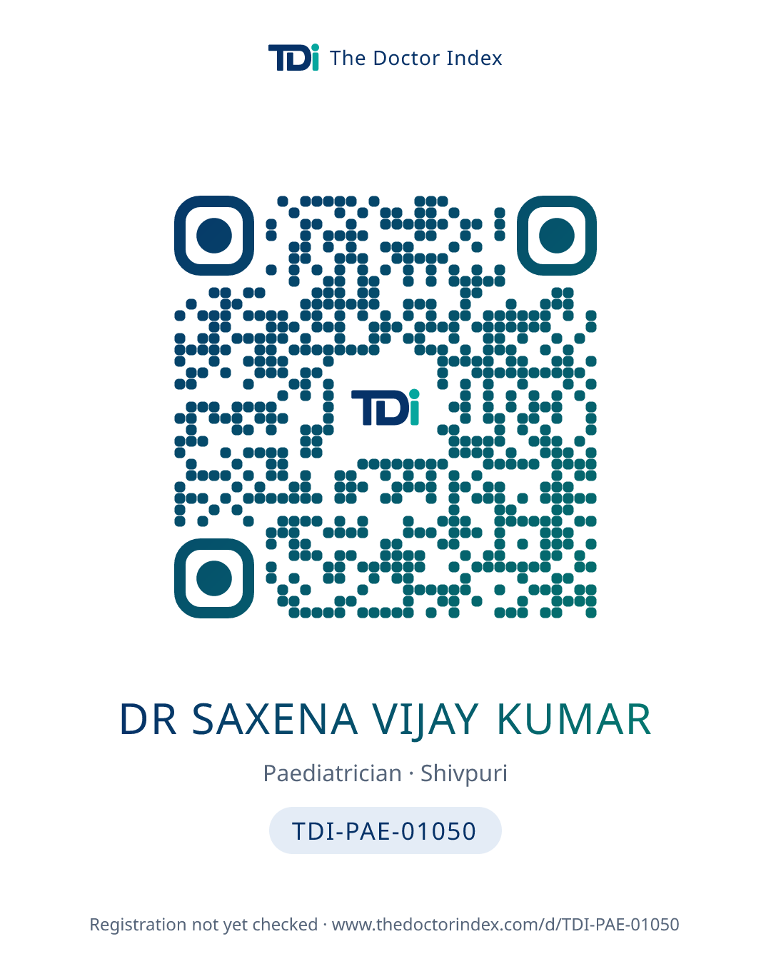 QR card for Dr Saxena Vijay Kumar, TDI-PAE-01050