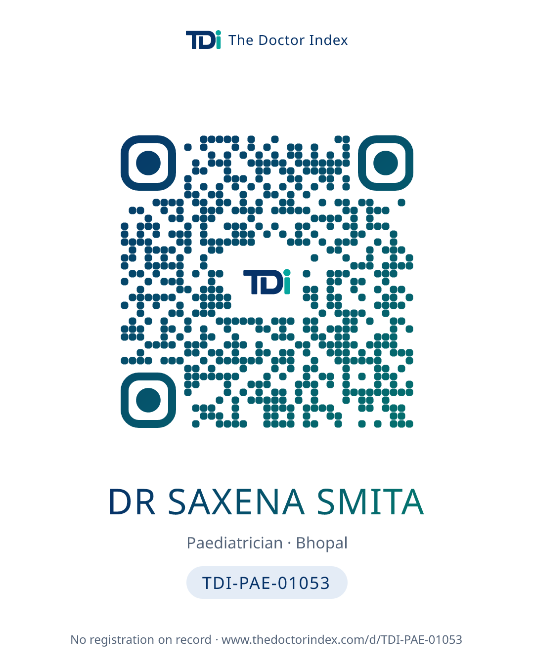 QR card for Dr Saxena Smita, TDI-PAE-01053