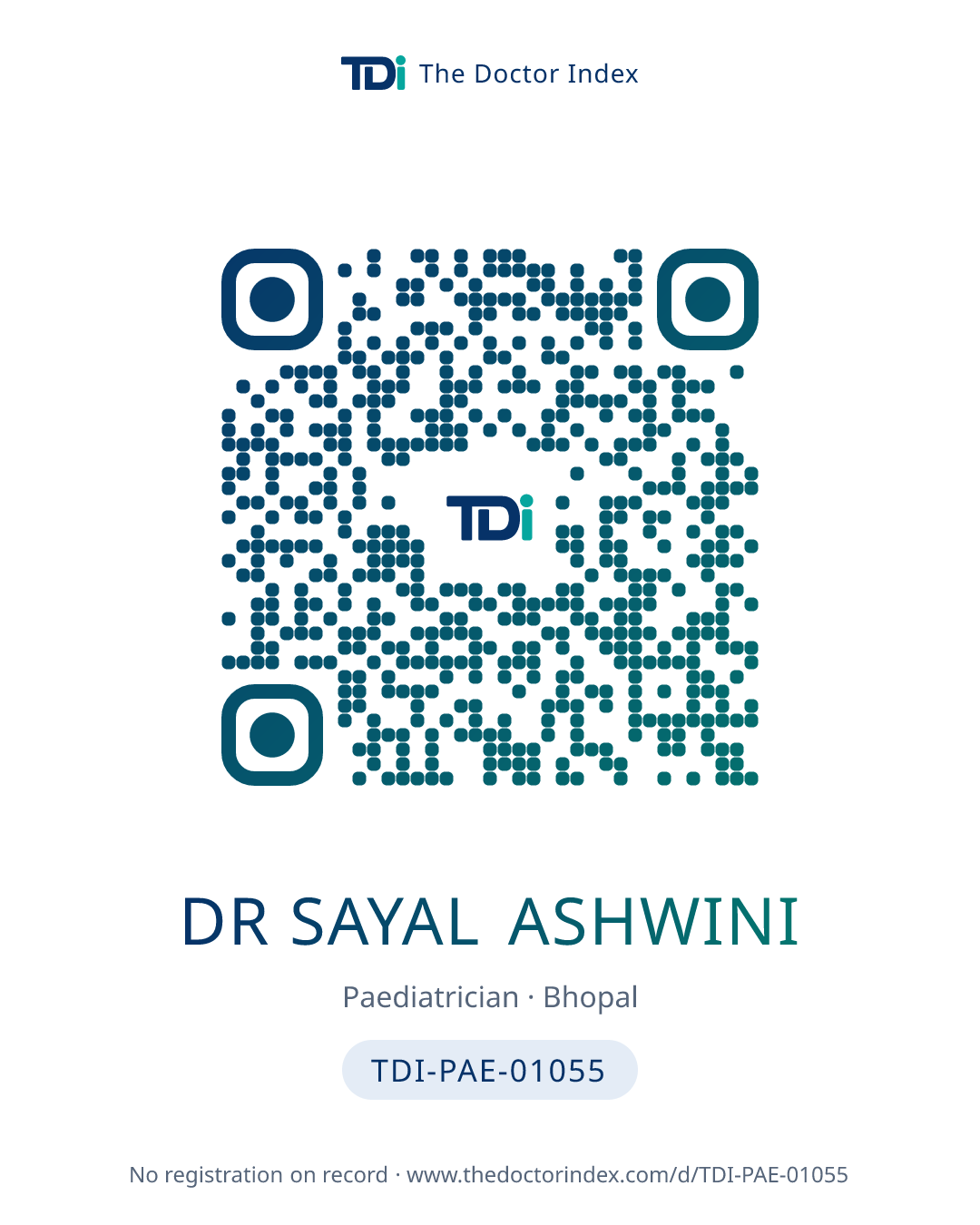 QR card for Dr Sayal Ashwini, TDI-PAE-01055