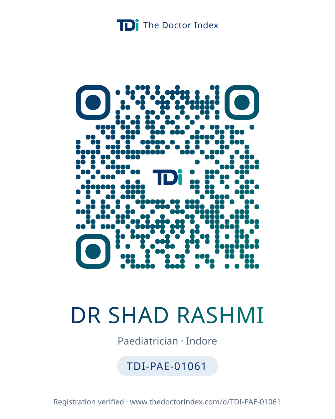 QR card for Dr Shad Rashmi, TDI-PAE-01061