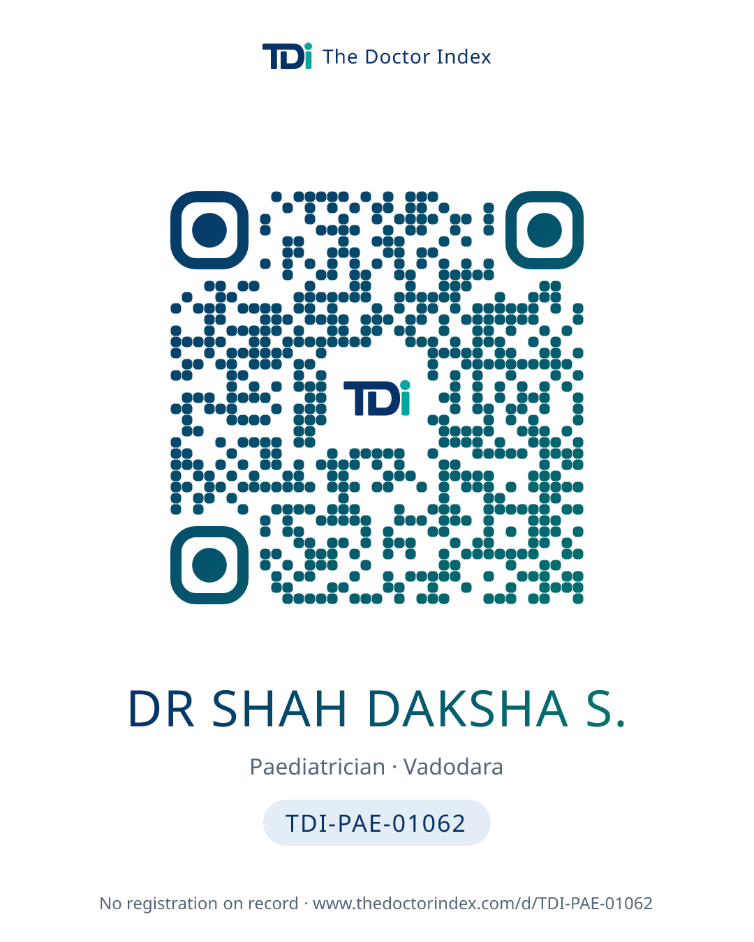 QR card for Dr Shah Daksha S., TDI-PAE-01062