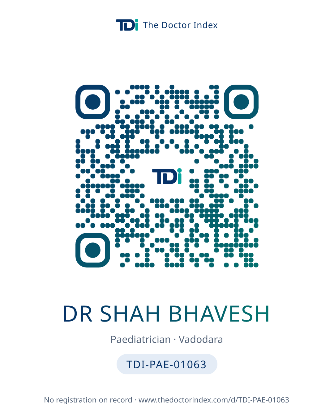QR card for Dr Shah Bhavesh, TDI-PAE-01063