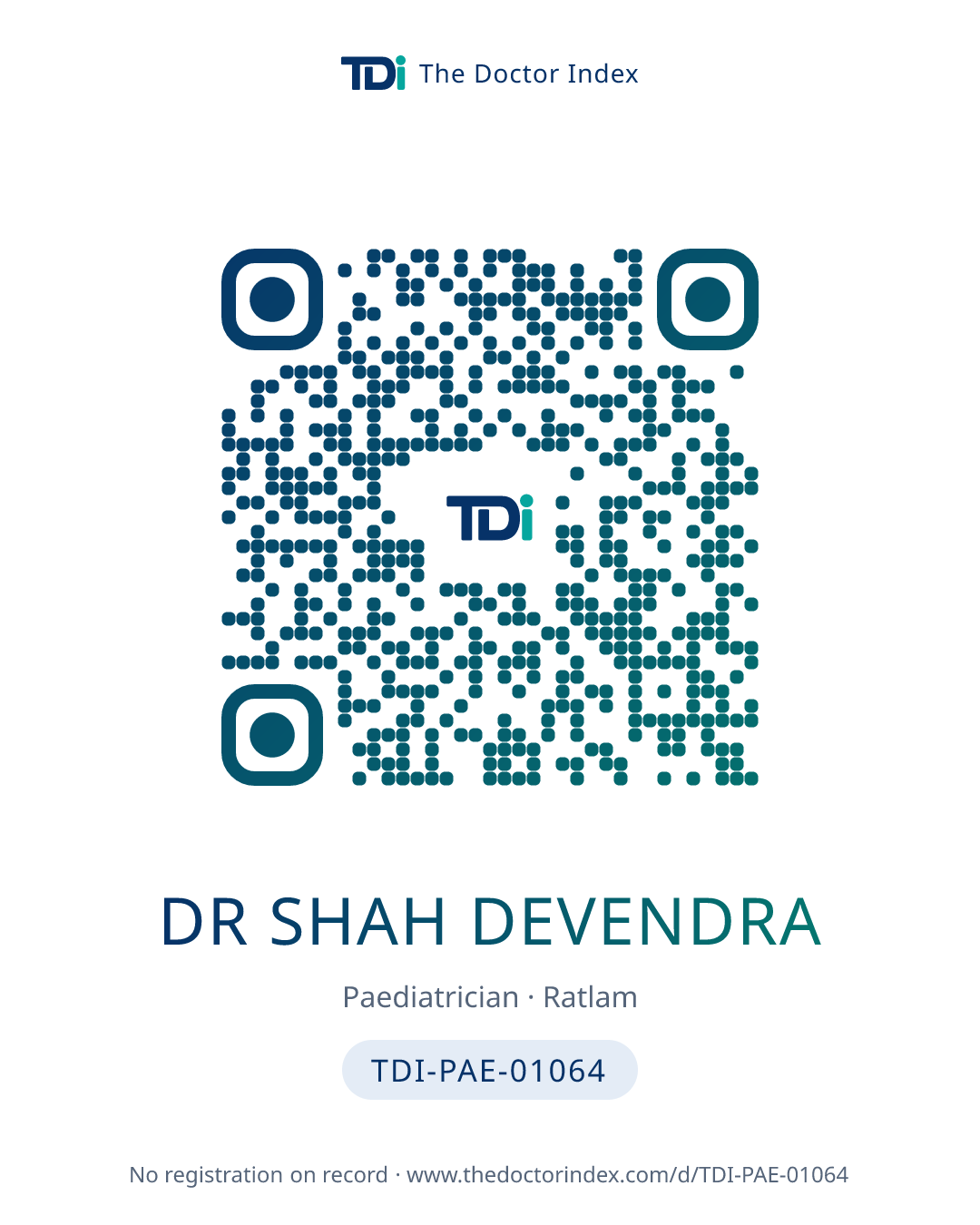 QR card for Dr Shah Devendra, TDI-PAE-01064