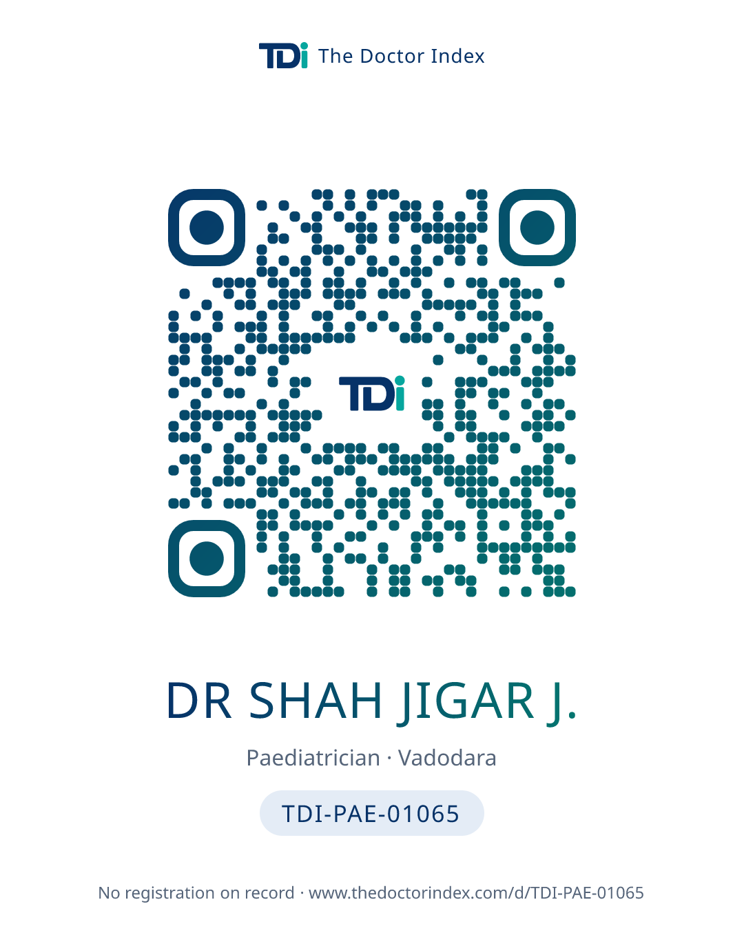 QR card for Dr Shah Jigar J., TDI-PAE-01065