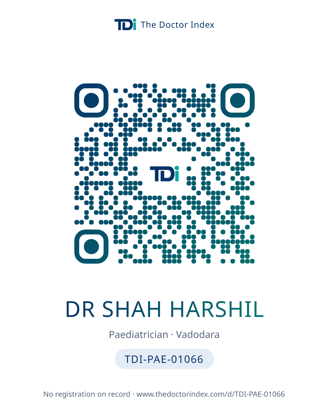QR card for Dr Shah Harshil, TDI-PAE-01066