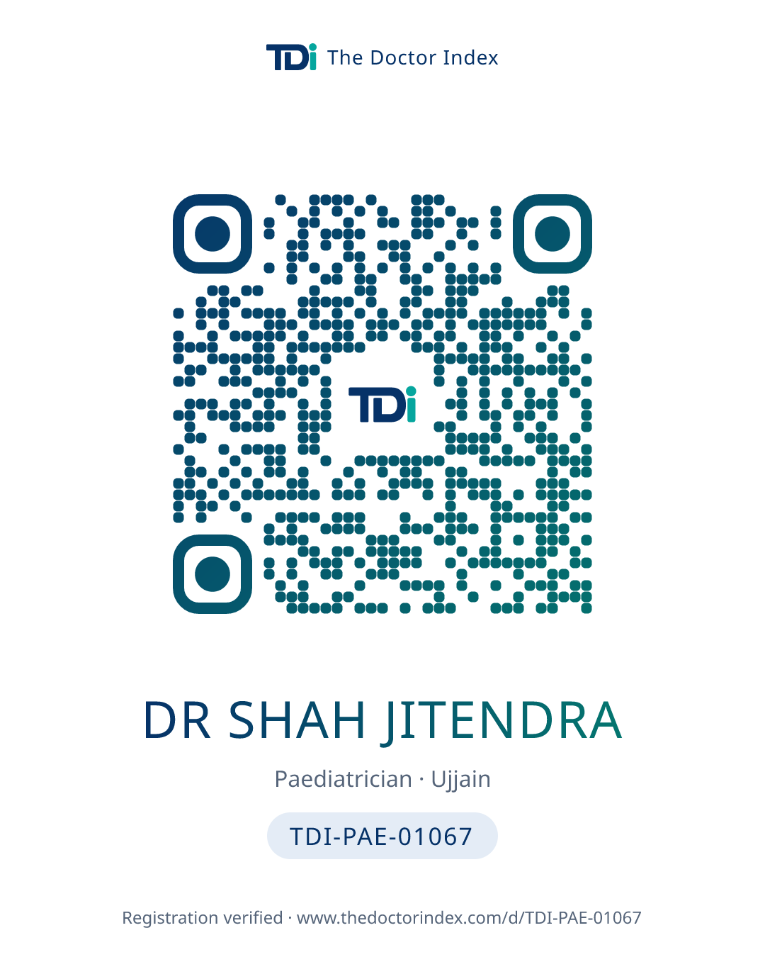 QR card for Dr Shah Jitendra, TDI-PAE-01067