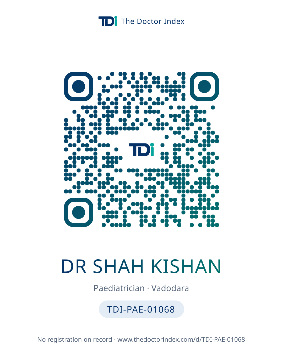 QR card for Dr Shah Kishan, TDI-PAE-01068