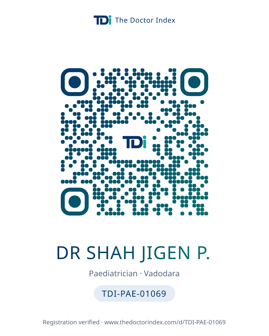QR card for Dr Shah Jigen P., TDI-PAE-01069