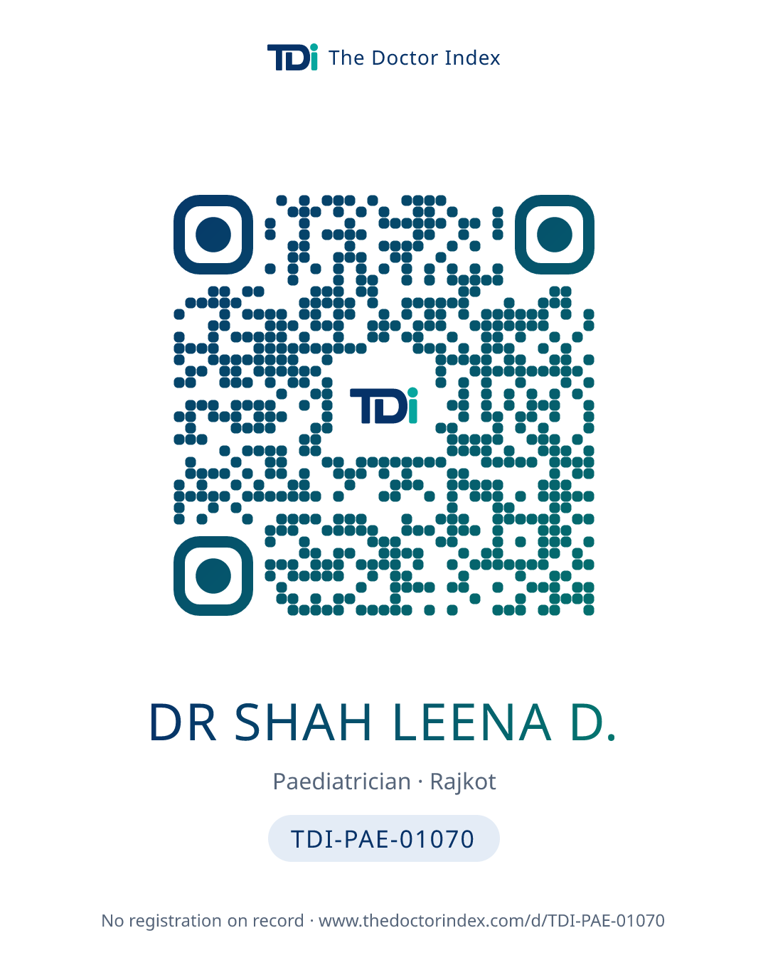 QR card for Dr Shah Leena D., TDI-PAE-01070