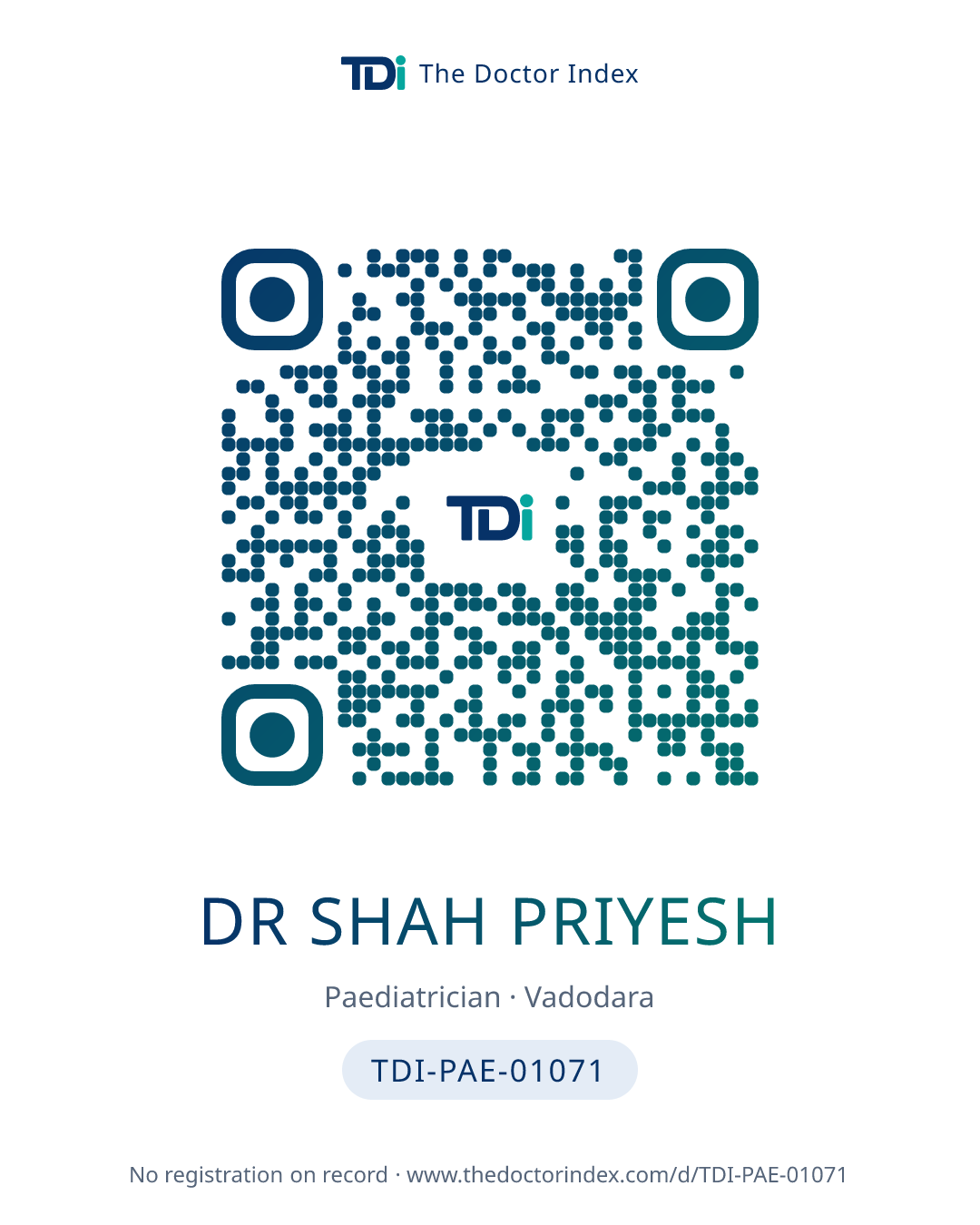 QR card for Dr Shah Priyesh, TDI-PAE-01071