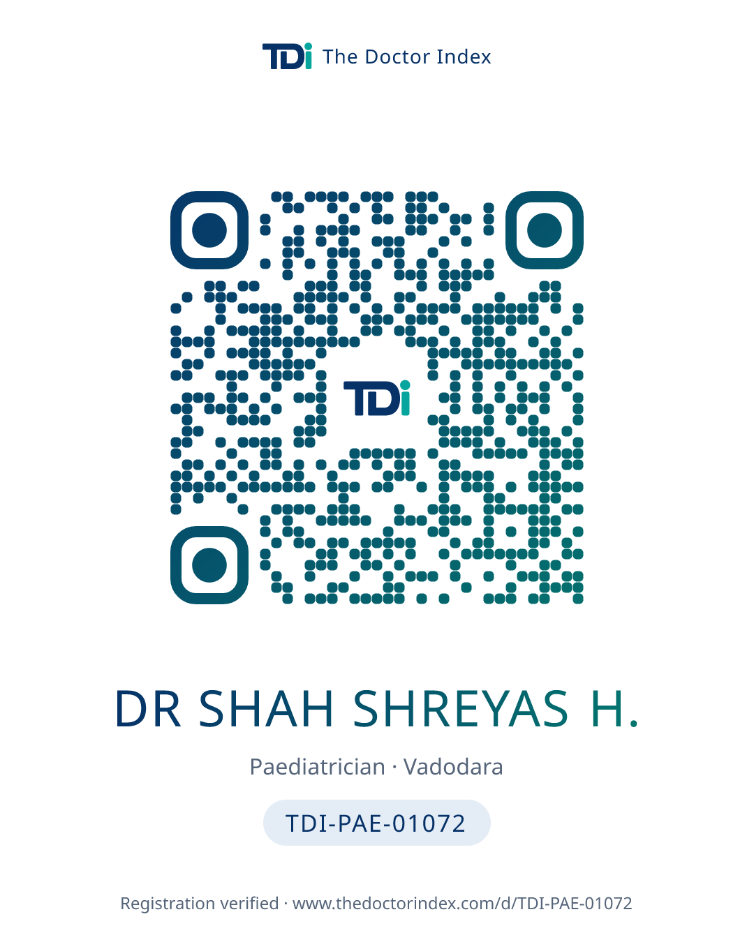 QR card for Dr Shah Shreyas H., TDI-PAE-01072