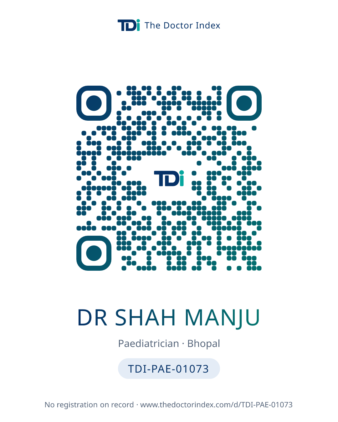 QR card for Dr Shah Manju, TDI-PAE-01073