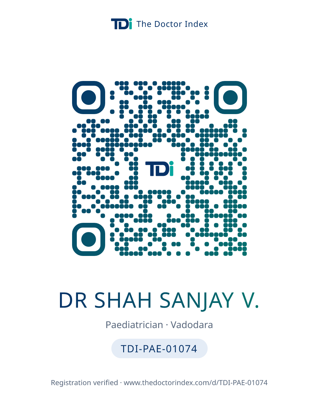 QR card for Dr Shah Sanjay V., TDI-PAE-01074