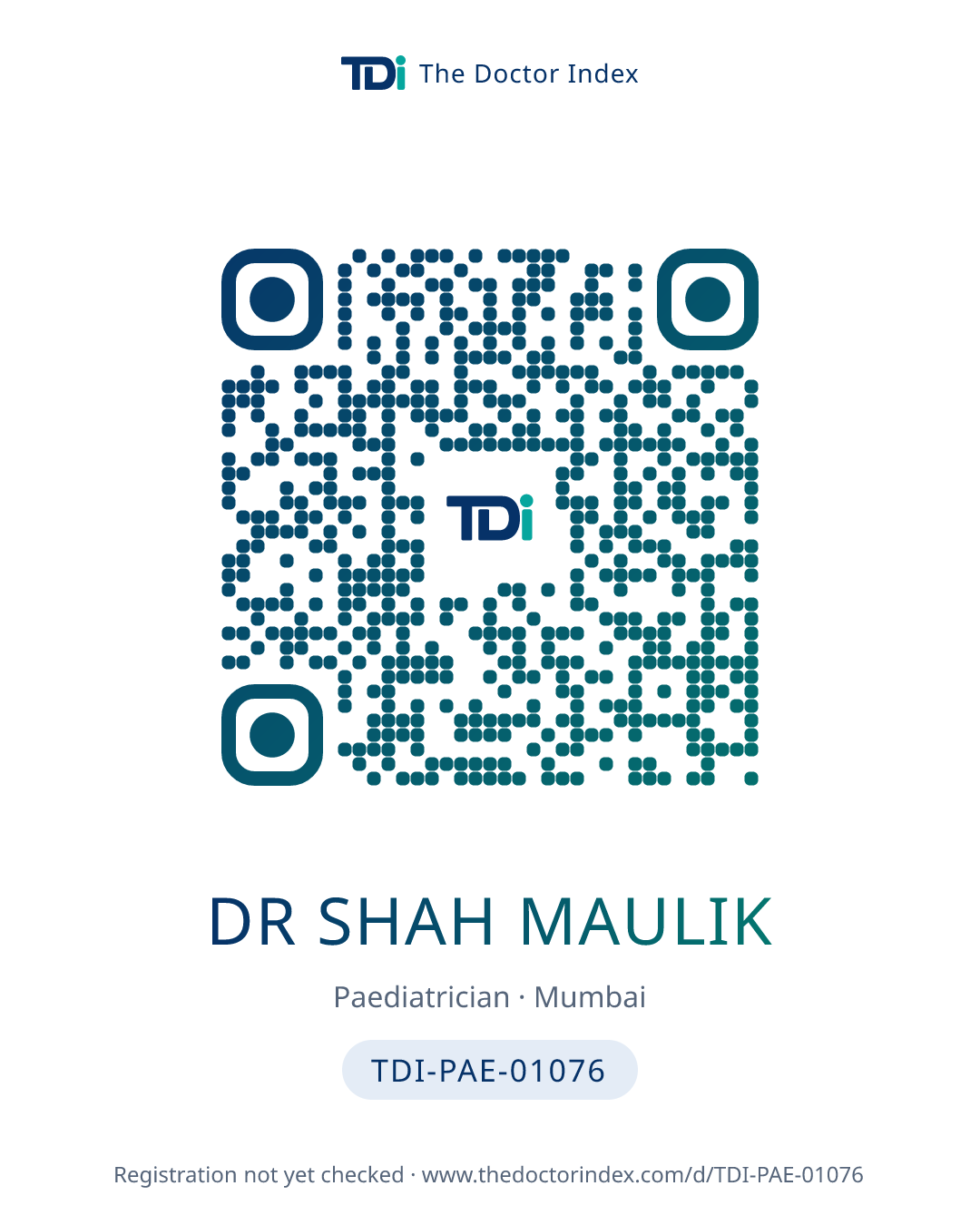 QR card for Dr Shah Maulik, TDI-PAE-01076