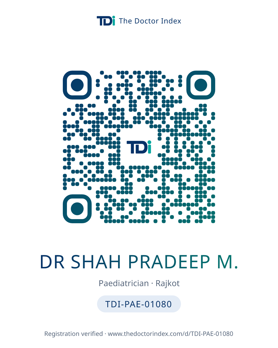 QR card for Dr Shah Pradeep M., TDI-PAE-01080