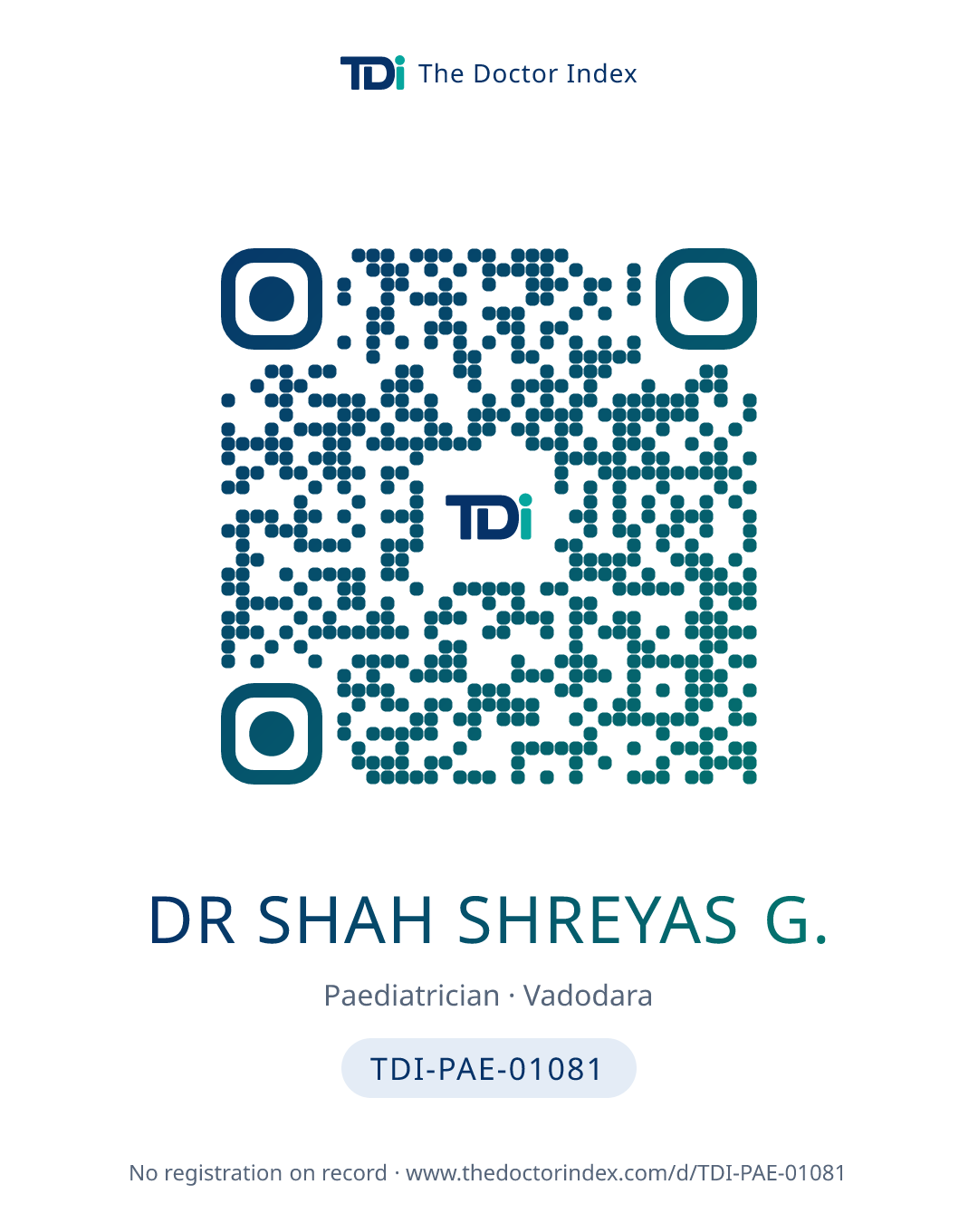 QR card for Dr Shah Shreyas G., TDI-PAE-01081