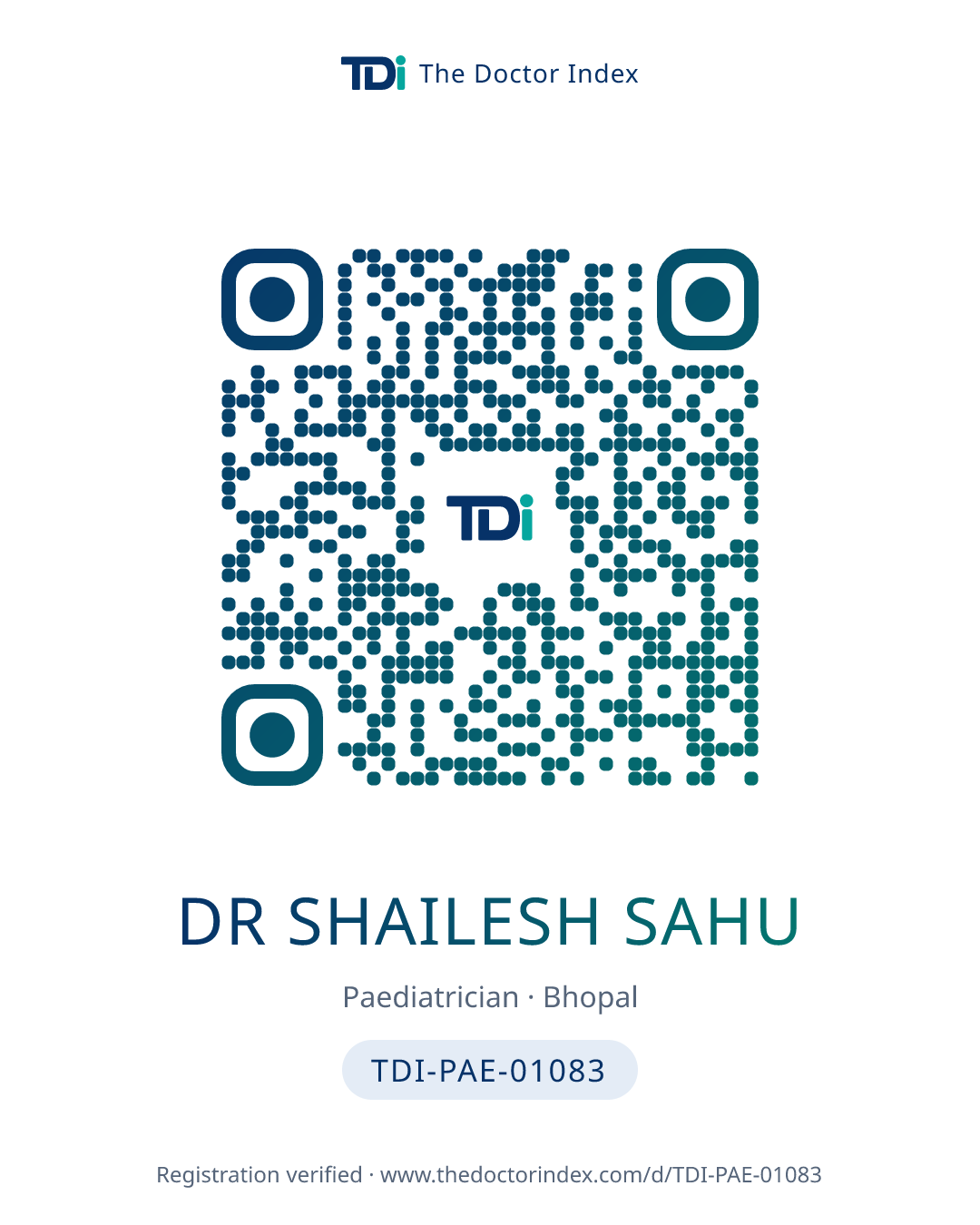 QR card for Dr Shailesh Sahu, TDI-PAE-01083