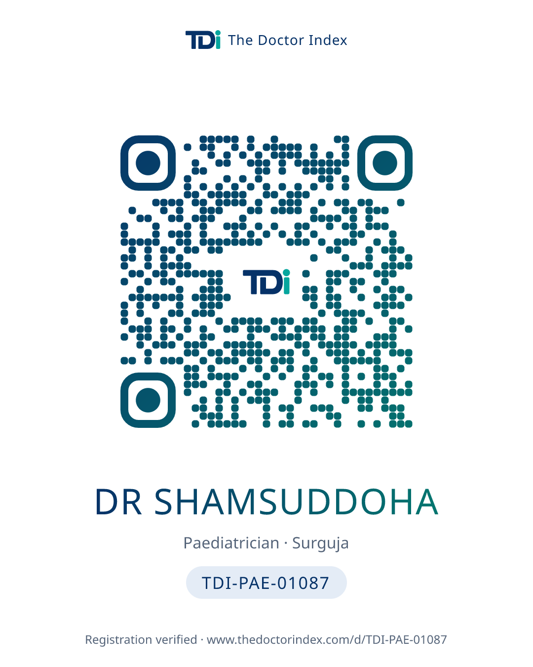 QR card for Dr Shamsuddoha, TDI-PAE-01087