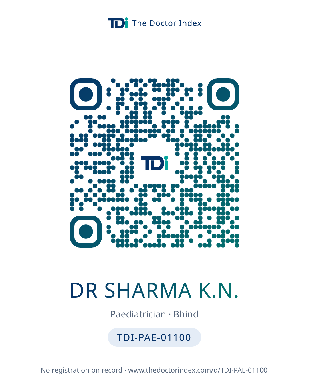 QR card for Dr Sharma K.N., TDI-PAE-01100