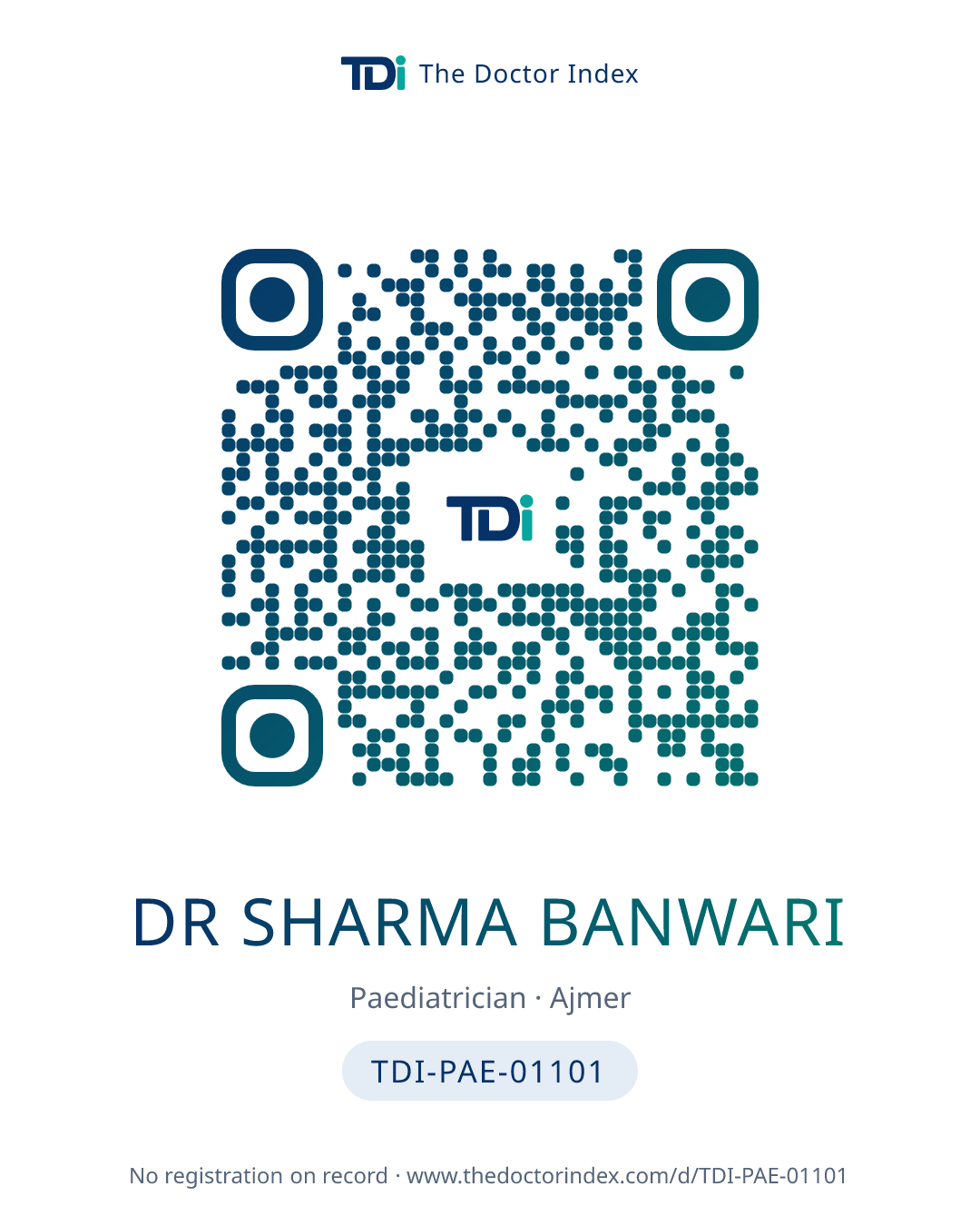 QR card for Dr Sharma Banwari, TDI-PAE-01101