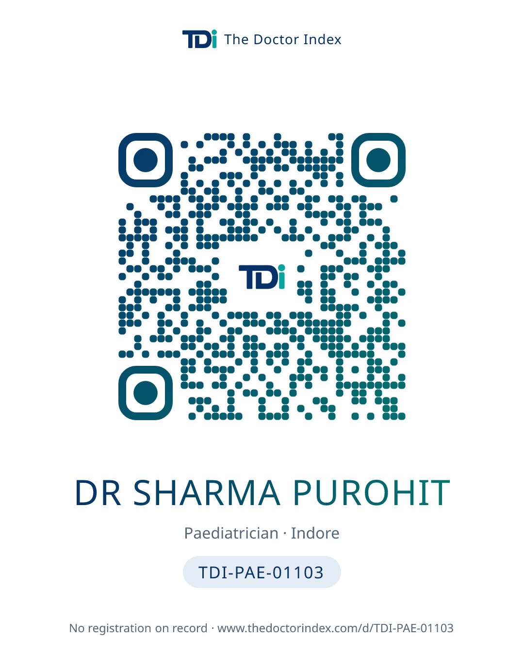 QR card for Dr Sharma Purohit, TDI-PAE-01103