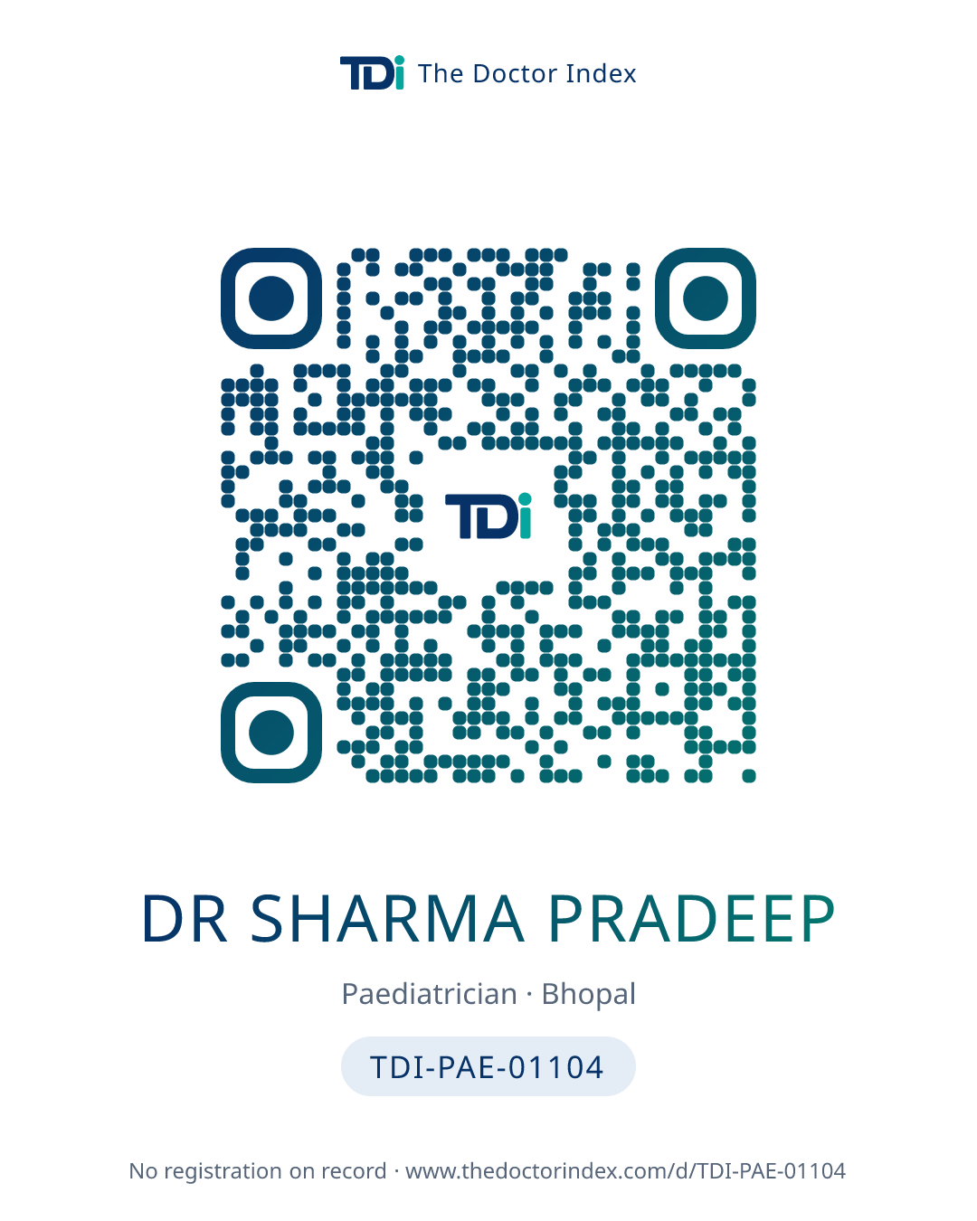 QR card for Dr Sharma Pradeep, TDI-PAE-01104