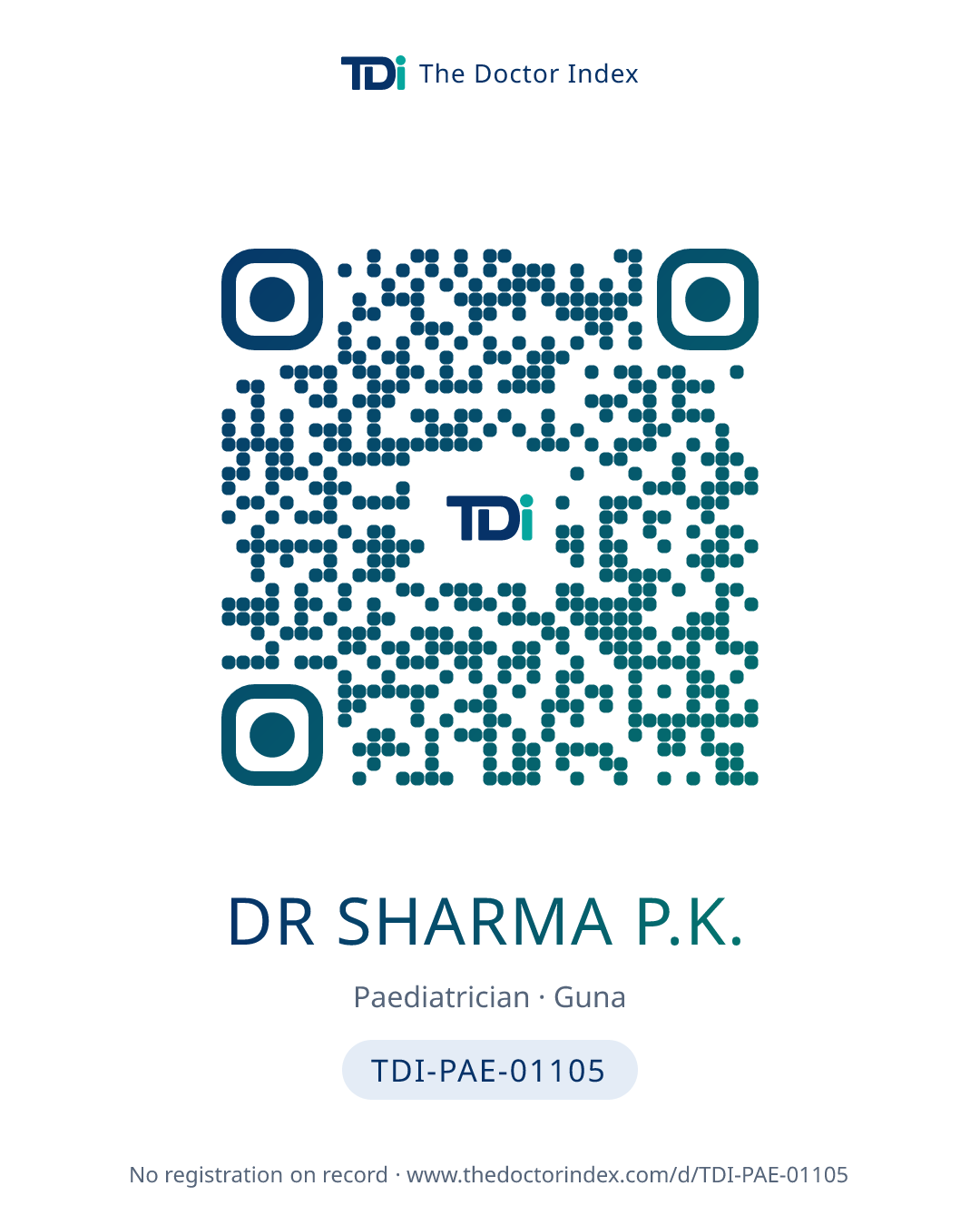 QR card for Dr Sharma P.K., TDI-PAE-01105