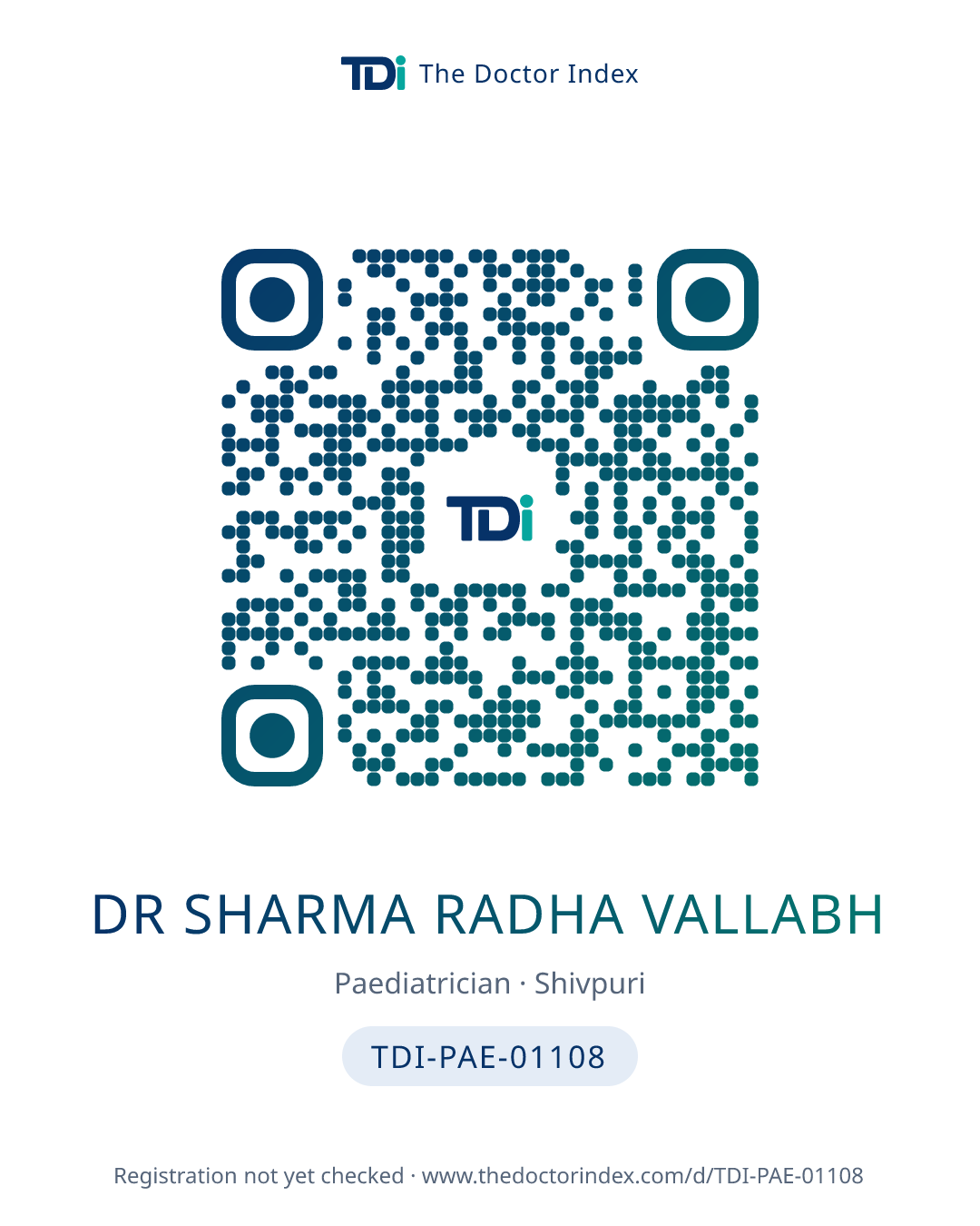 QR card for Dr Sharma Radha Vallabh, TDI-PAE-01108