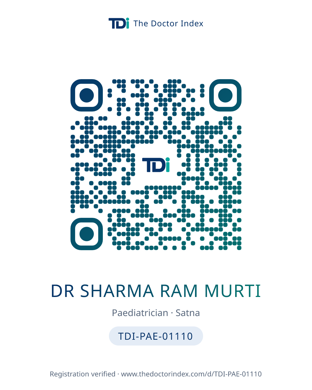 QR card for Dr Sharma Ram Murti, TDI-PAE-01110