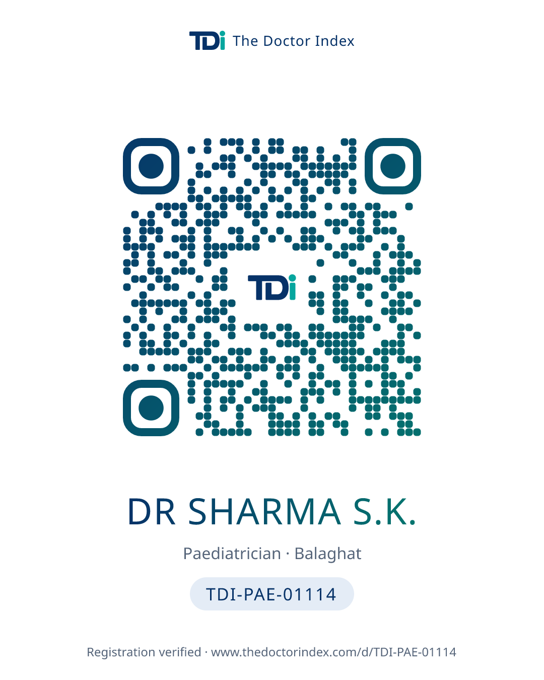 QR card for Dr Sharma S.K., TDI-PAE-01114