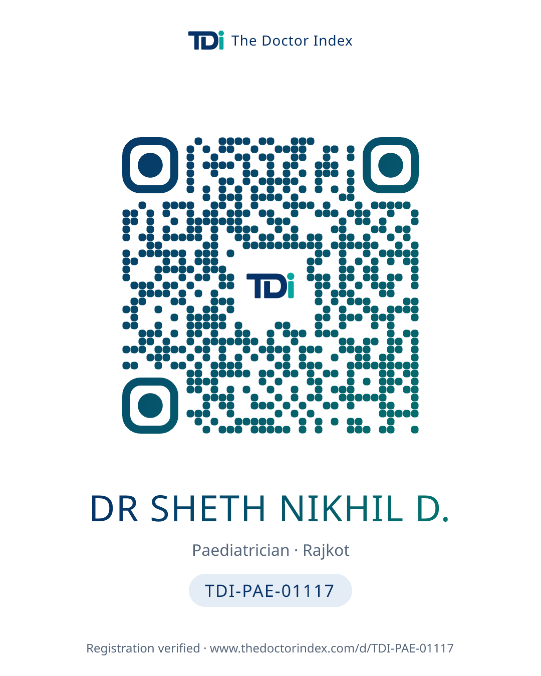 QR card for Dr Sheth Nikhil D., TDI-PAE-01117